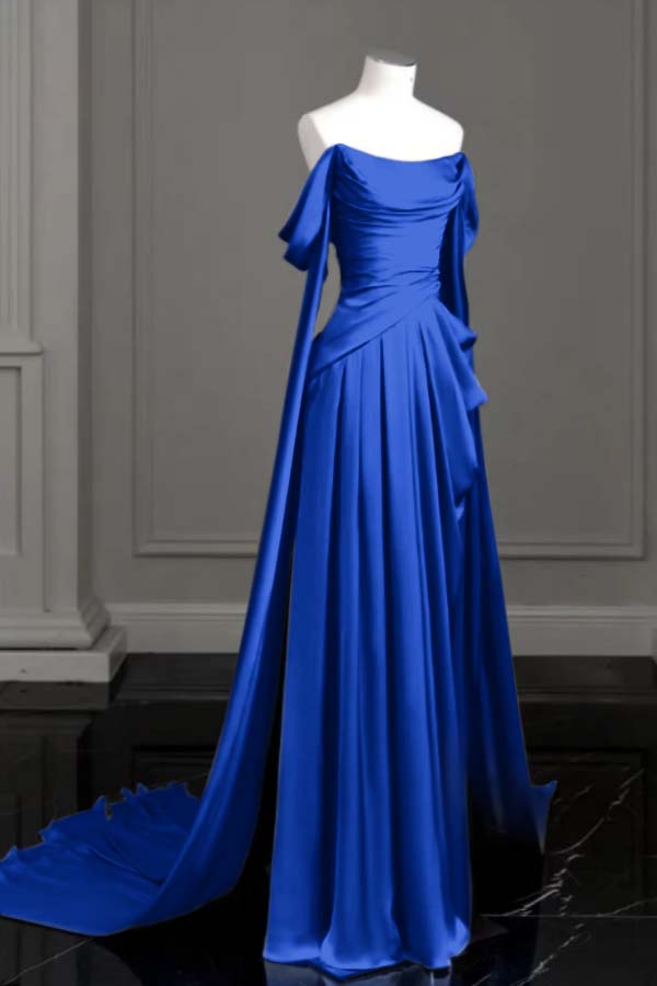 Off the Shoulder Strapless Sleeveless Long Prom Dress With Pleated BMBRIDE