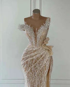 Sequins One Shoulder Sleeveless Long Mermaid Prom Dress With Split
