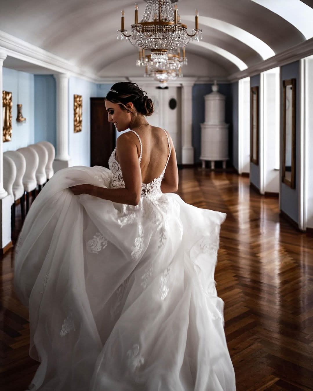 A-line Wedding Dress Spaghetti Strap With Lace Tulle BM bride
