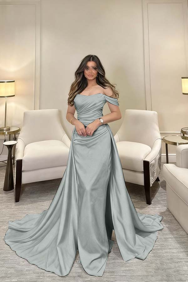 Off The Shoulder Sleeveless Long Mermaid Prom Dress With Pleated BMBRIDE