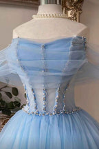 Tulle Off The Shoulder Sleeveless Short A Line Prom Dress With Beading BMBRIDE