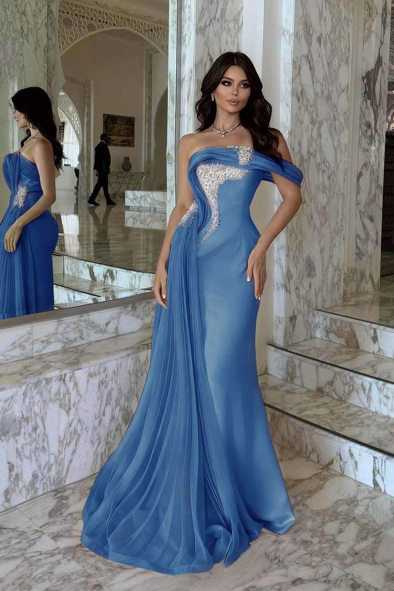 One Shoulder Sleeveless Long Mermaid Prom Dress With Beading BMBRIDE
