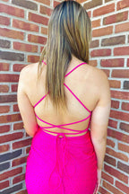 Sparkly Fuchsia Sequined Lace-Up Back Tight Short Homecoming Dress