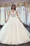 High Neck Jewel Long Sleeve Wedding Dress with Lace Appliques BM bride