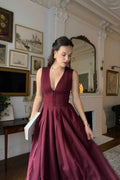 Straps V Neck Sleeveless Tea Length A Line Prom Dress With Pockets