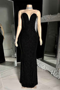 Prom Dress Sequins Sleeveless Long Mermaid Black With Strapless