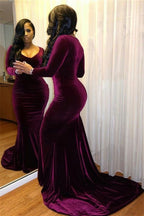 Purple Long Sleeves Mermaid Evening Prom Dress BM bride