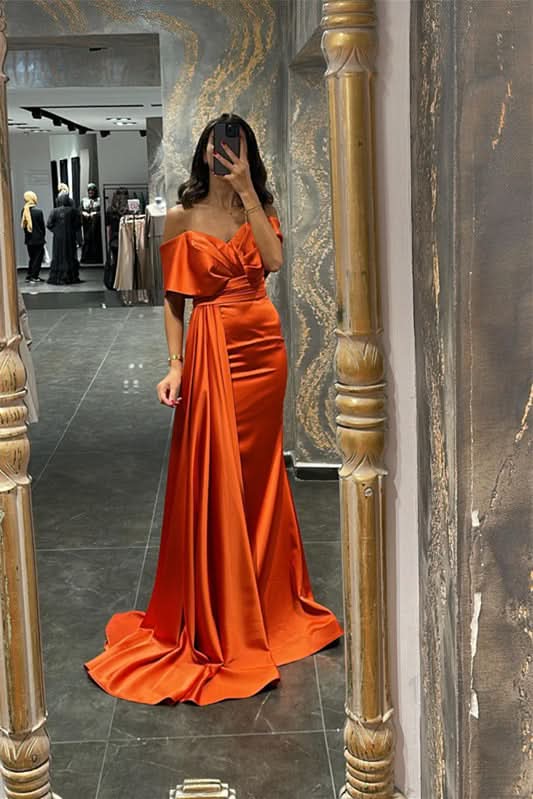 Amazing Orange Sweetheart Off-the-Shoulder Mermaid Prom Dress BM bride
