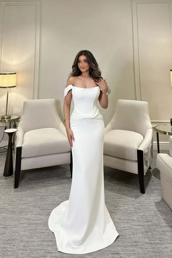 Off The Shoulder Sleeveless Long Mermaid Prom Dress With Pleated BMBRIDE