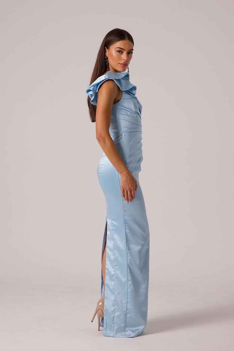 One Shoulder Sleeveless Long Mermaid Prom Dress With Pleated