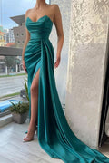 Elegant Sweetheart Mermaid Prom Dress with Long Split and Ruffles BM bride