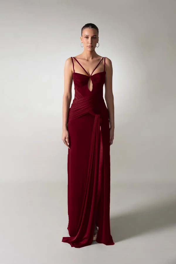 Spaghetti Strap Sleeveless Long Mermaid Prom Dress With Pleated BMBRIDE