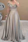 Off the Shoulder Sleeveless Long Prom Dress With Beading Pleated