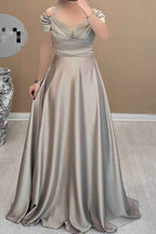 Off the Shoulder Sleeveless Long Prom Dress With Beading Pleated