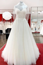 Sweetheart Long A-Line Spaghetti Strap Wedding Dress with Tulle Lace BM bride