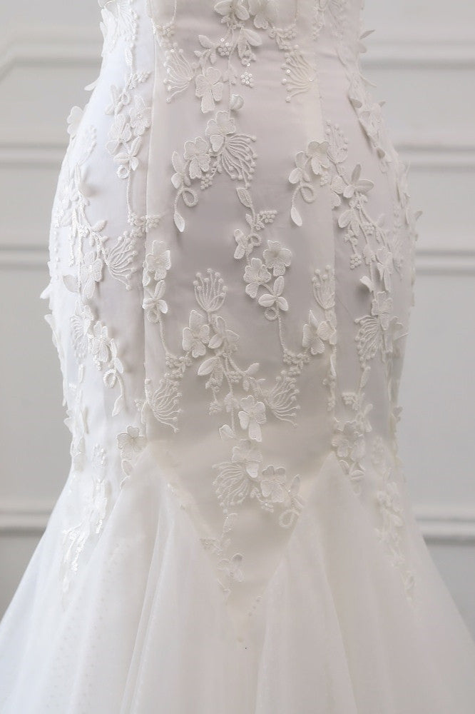 Off-the-Shoulder Mermaid Long Wedding Dress with Tulle Lace BM bride