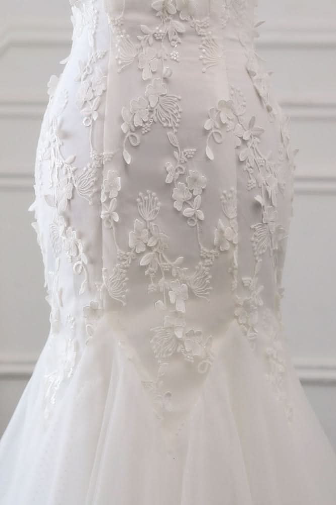 Off-the-Shoulder Mermaid Long Wedding Dress with Tulle Lace BM bride