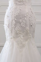 Off-the-Shoulder Mermaid Long Wedding Dress with Tulle Lace BM bride