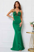 Emerald Green Mermaid Spaghetti Strap Prom Dress With Sequins