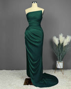 Simple Blue Sleeveless Charmeuse Prom Dress with High Slit and Pleats BM bride
