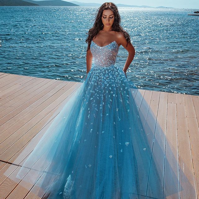 BMbride Alluring Strapless Sweetheart Tulle Beading Prom Dress BMbride