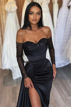 BMbride Amazing Long Black Mermaid Split Front Sequined Prom Dress BMbride