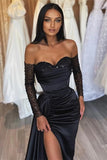BMbride Amazing Long Black Mermaid Split Front Sequined Prom Dress BMbride