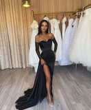 BMbride Amazing Long Black Mermaid Split Front Sequined Prom Dress BMbride