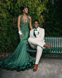 BMbride Amazing Long Dark Green Mermaid Sleeveless Beading Prom Dress With Lace BMbride
