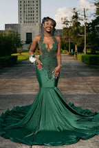 BMbride Amazing Long Dark Green Mermaid Sleeveless Beading Prom Dress With Lace BMbride