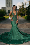 BMbride Amazing Long Dark Green Mermaid Sleeveless Beading Prom Dress With Lace BMbride
