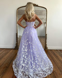 BMbride Amazing Long Lilac A-line Sweetheart Strapless Prom Dress With Lace BMbride
