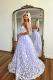 BMbride Amazing Long Lilac A-line Sweetheart Strapless Prom Dress With Lace BMbride