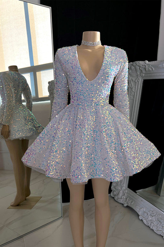 Amazing V-neck A-line Mini Prom Dress with Sparkling Beading BM bride
