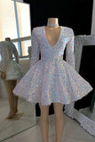 Amazing V-neck A-line Mini Prom Dress with Sparkling Beading BM bride