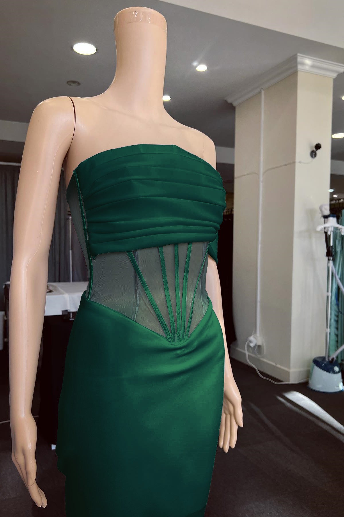 White Off the Shoulder Strapless Mermaid Prom Dress With Pleated BMBRIDE