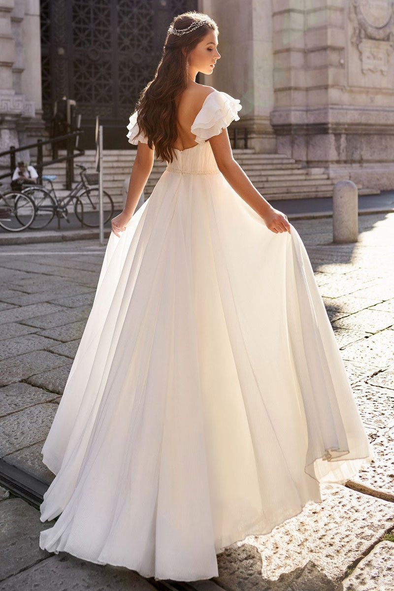 Off-the-Shoulder Chiffon Wedding Dress BM bride