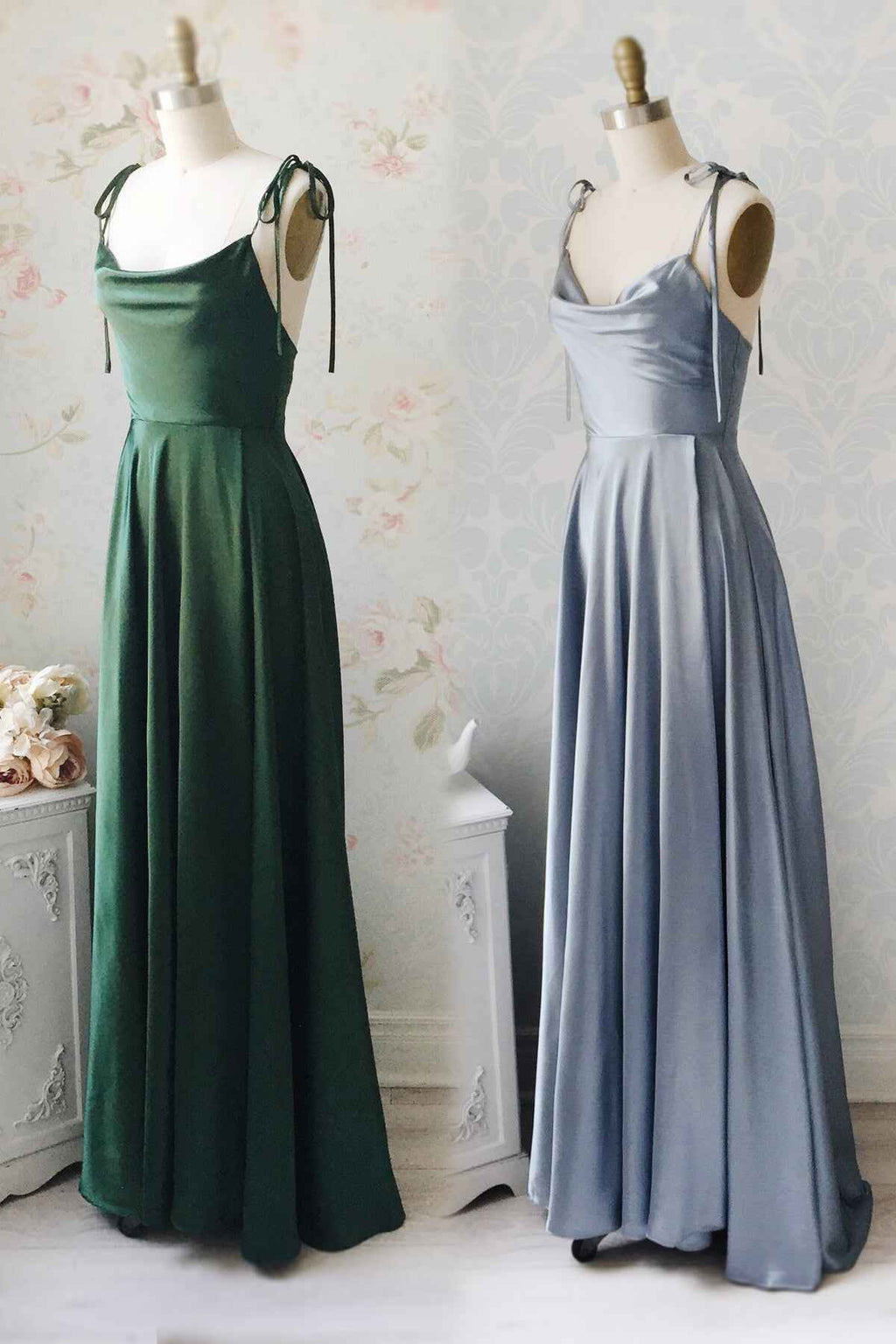 Simple Spaghetti Strap Sleeveless Prom Dress With Split Open Back