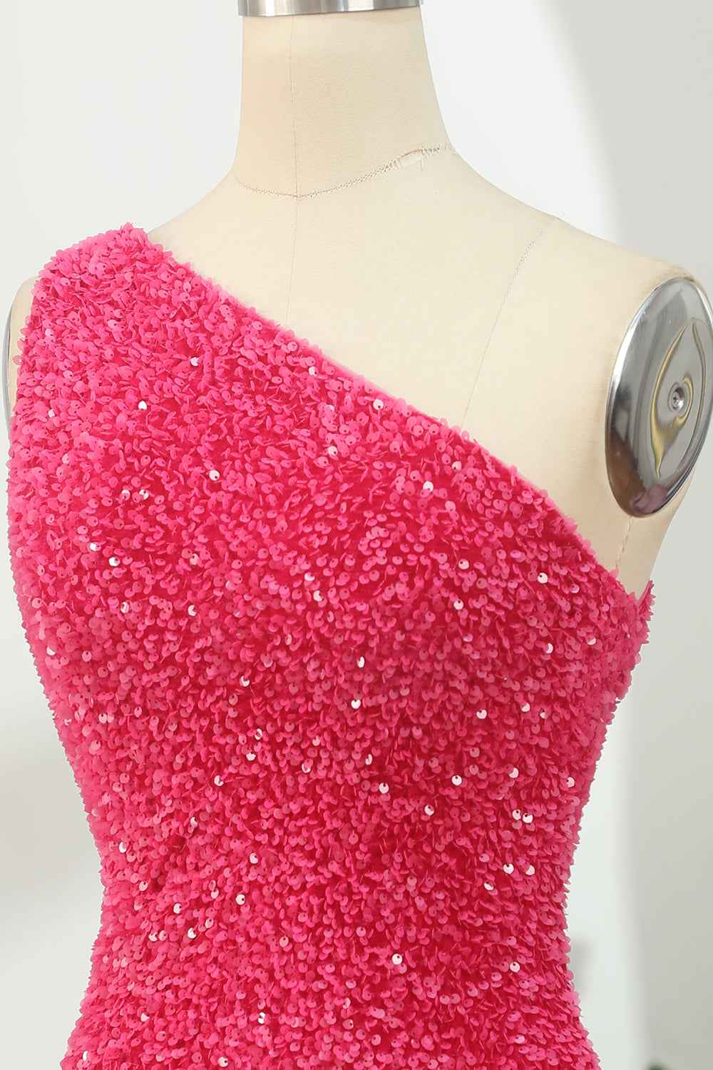 Hot Pink Open Sequins One Shoulder Tight Homecoming Dress Bmbride