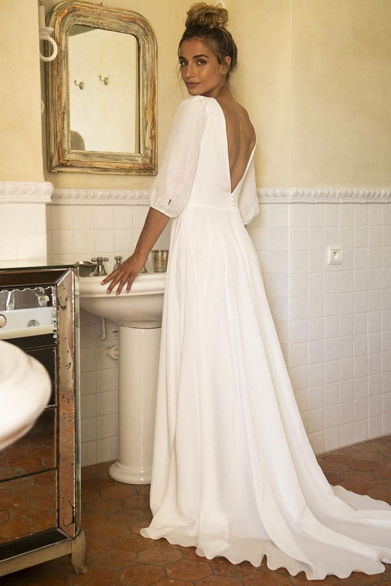 Half Sleeve V-Neck Wedding Dress BM bride