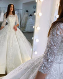 Gorgeous Bateau Satin Floor-length Princess Wedding Dress Long Sleeves With Appliques Lace BM bride