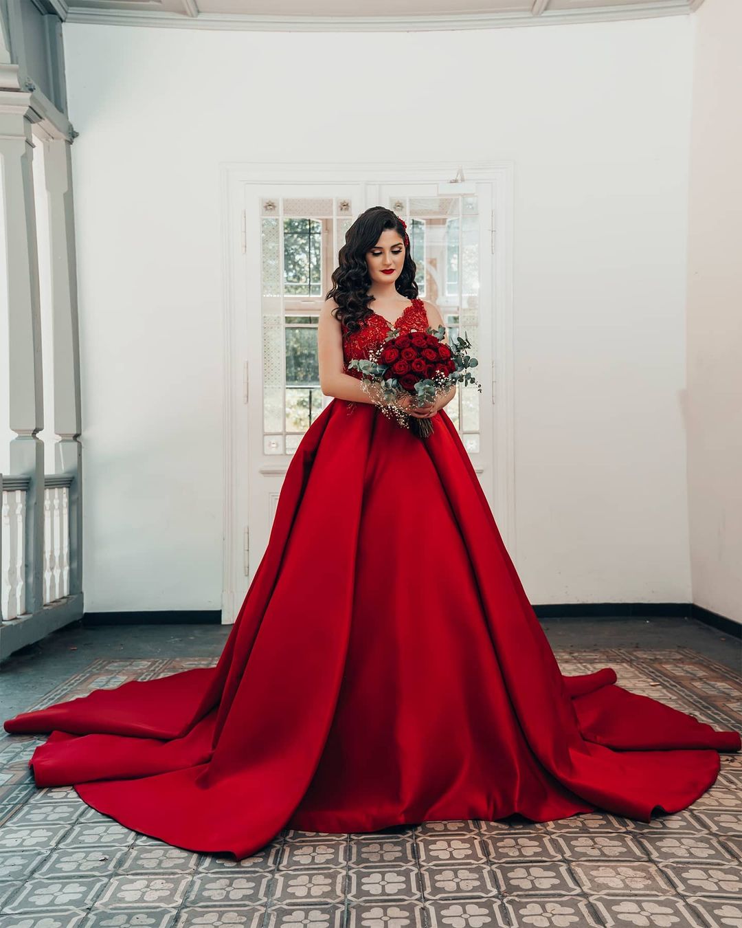 Long Ball Gown Princess Satin V-Neck Wedding Dress with Lace BM bride