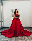 Long Ball Gown Princess Satin V-Neck Wedding Dress with Lace BM bride