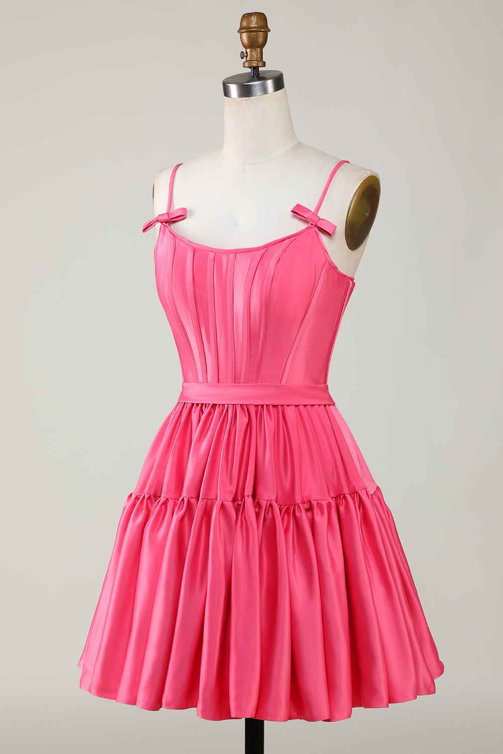 Red A Line Spaghetti Straps Short Satin Homecoming Dress Bmbride