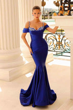 Off the Shoulder Sweetheart Beads Prom Dress With Spaghetti Strap Mermaid