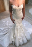 Sweetheart Long Mermaid Lace Appliques Wedding Dress BM bride