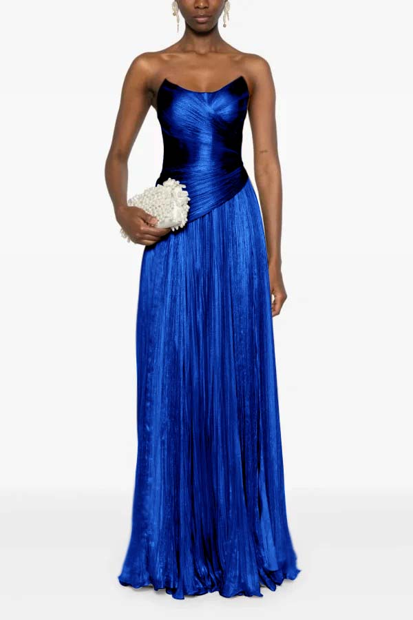 Chic Strapless Sleeveless Long Prom Dress With Ruffles Pleated