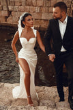 White Sweetheart Mermaid Wedding Dress with Split BM bride
