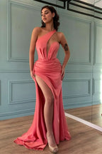 One Shoulder Mermaid Evening Dress with Slit BM bride