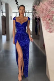 Cap Sleeve Royal Blue Sequins Prom Dress BM bride
